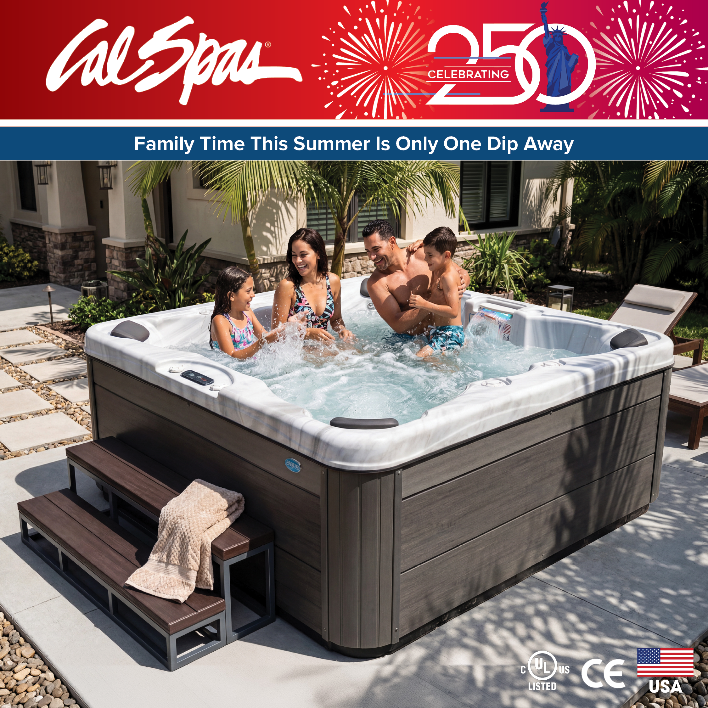 Calspas hot tub being used in a family setting - San Francisco